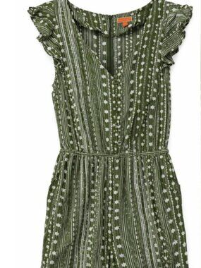 ModCloth Green Star Print Ruffle Sleeve Romper Size Small